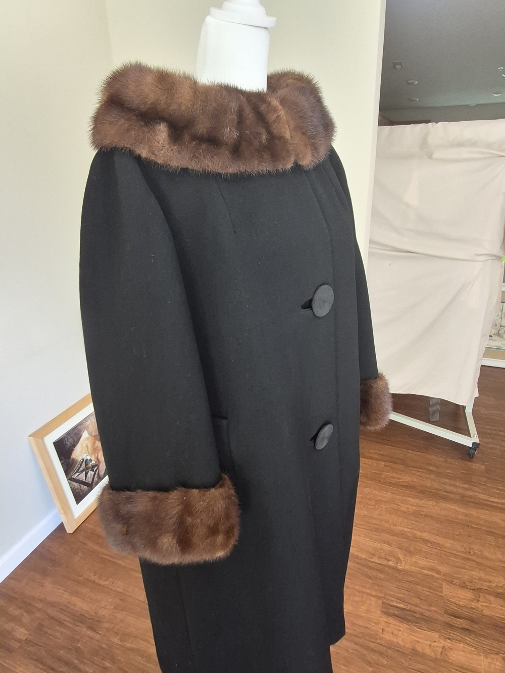 1961 Classic Black Long Wool Overcoat, Lined, Excellent Condition - Picture 2 of 11